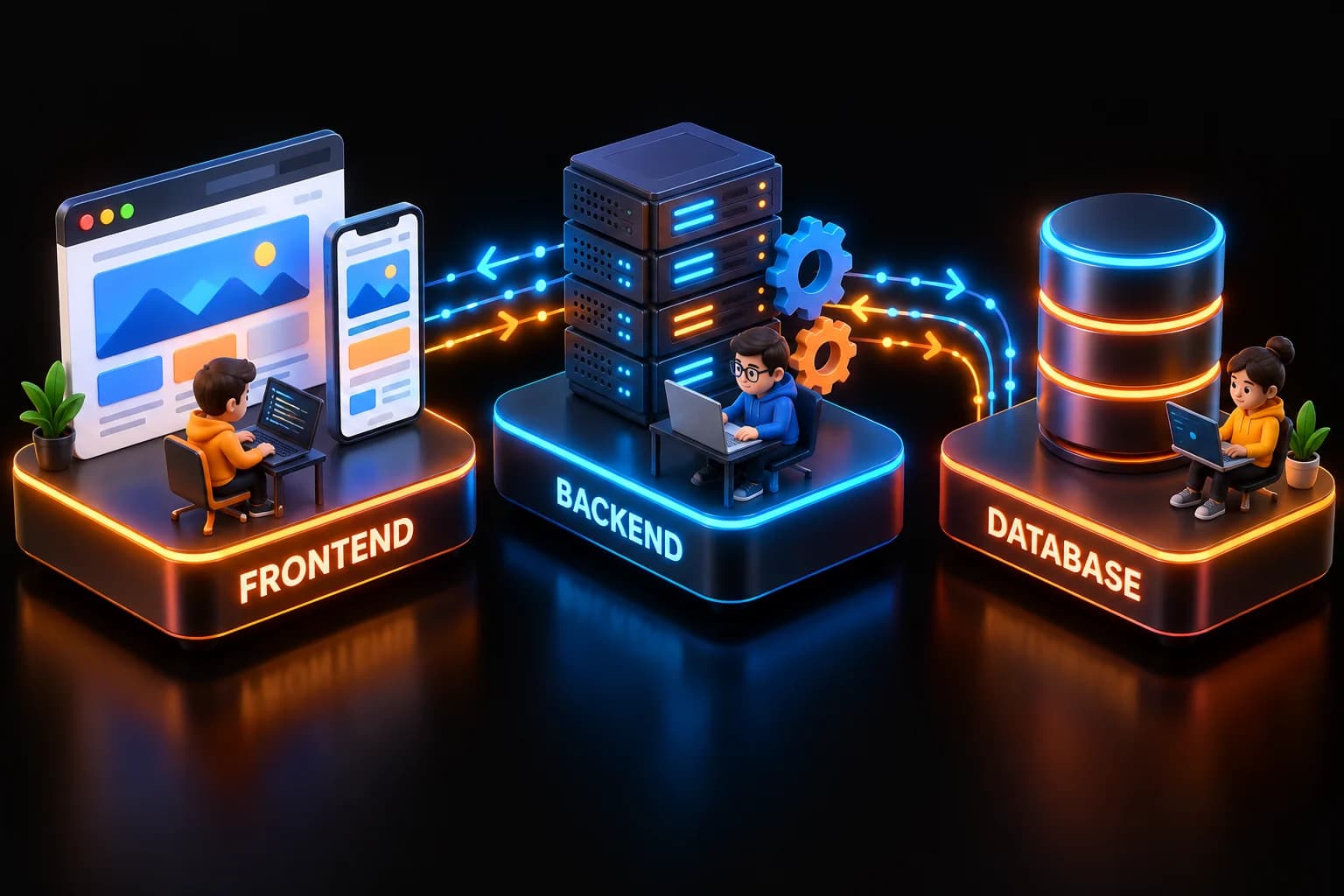 Frontend, backend and database working together